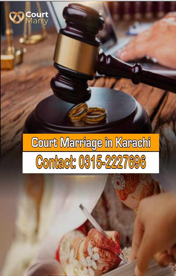 Bride signing Nikah Nama during Court Marriage in Karachi, with two marriage rings beside, a gavel on the table, and the contact number of the lawyer written in the middle.